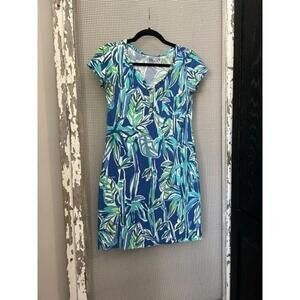 Lilly Pulitzer Women's XS Palmira Tshirt Dress Blue Green Bamboo Bamboom V Neck